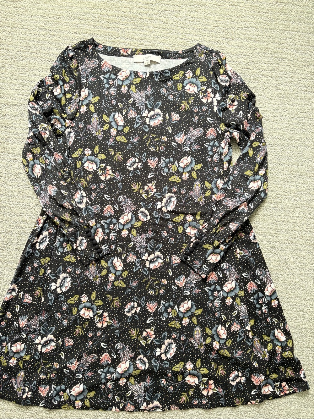 LOFT Floral Long Sleeve Swing Dress